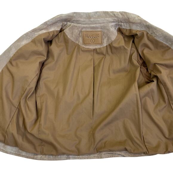 Blank NYC SL8 Genuine Suede Moto Jacket in Tan Sz S Cropped Lined Zip Closure - Picture 9 of 16